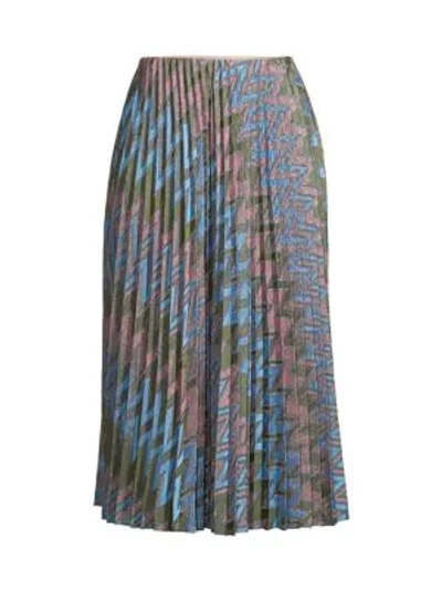M Missoni Lurex Chevron Pleated Skirt In Pink Light Blue