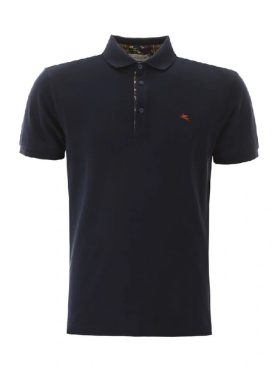 Etro Polo Shirt With Embroidered Logo In Blue