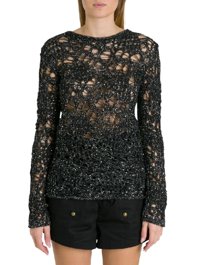 Saint Laurent Knitted Mesh Top In Black