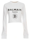 BALMAIN SWEATSHIRT CREW NECK CROPPED W/LOGO,11186027