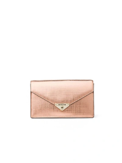 Michael Kors Grace Medium Metallic Leather Envelope Clutch In Pink