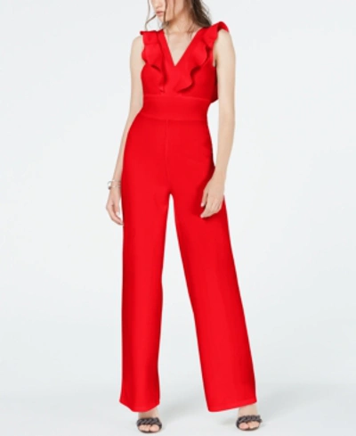 Almost Famous Juniors' Ruffled Jumpsuit In Red