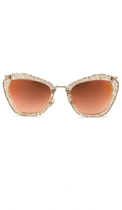 Miu Miu Glitter Geometric Square In Glitter Gold & Gradient Pink Mirror