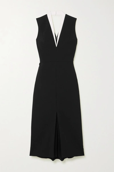 Victoria Beckham Contrast Collar Bonded Crepe Midi Sheath Dress In Black