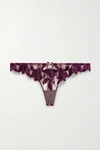 FLEUR DU MAL Lily satin-trimmed embroidered stretch-tulle thong