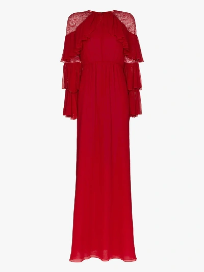 Giambattista Valli Ruffled Silk Maxi Dress In Red