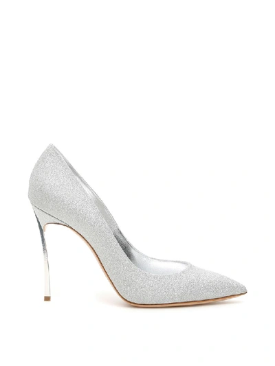 Casadei 100mm Blade Glittered Pumps In Silver