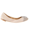 Tory Burch Minnie Patent Cap-toe Ballet Flat In Light Taupe/gray