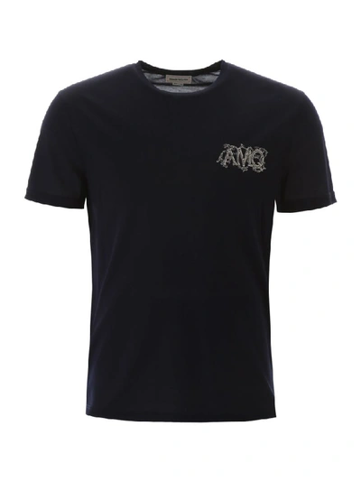Alexander Mcqueen T-shirt With Embroidered Logo In Blue