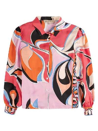 Emilio Pucci Kids' Eliconia Printed Silk Satin Shirt In Multicolor
