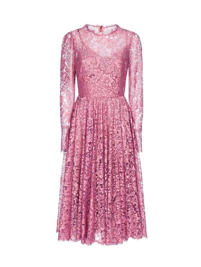 Dolce & Gabbana Floral Lace Dress In Pink