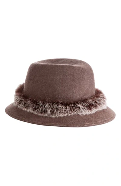 Eric Javits Bunny Genuine Rabbit Fur Trim Wool Fedora In Brown Mix