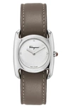 Ferragamo Salvatore Feragamo Vara Leather Strap Watch, 28mm X 34mm In Brown/ White Guilloche/ Silver