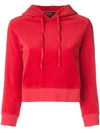 Juicy Couture Velour Shrunken Hooded Pullover In Red