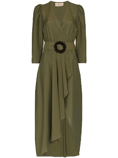 Adriana Degreas Resin Belt Buckle Wrap Dress In Green