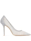 Jimmy Choo Love 100 Glittered Tulle And Canvas Pumps In Silver