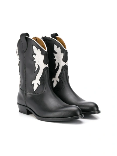 Gallucci Kids' Embroidered Cowboy Boots In 黑色