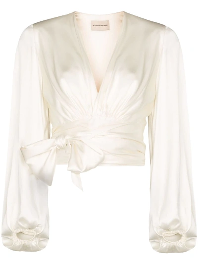 Alexandre Vauthier Plunge-neck Draped Silk-blend Satin Wrap Top In Neutrals