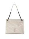 Saint Laurent Niki Large Quilted Crinkled Glossed-leather Tote In White