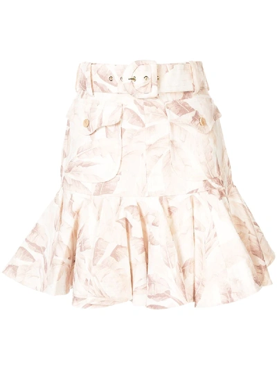 Zimmermann Super Eight Ruffled Leaf-print Linen Skirt In Multi