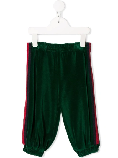 Gucci Babies' Velvet-effect Web Track Trousers In Green