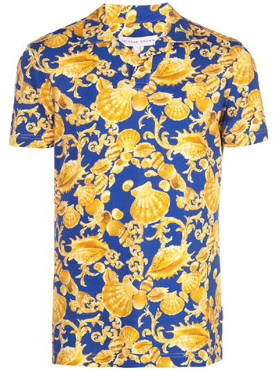 Orlebar Brown Shell Print Polo Shirt In Blue