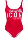 Dsquared2 Printed Lycra One Piece Swimsuit In Red
