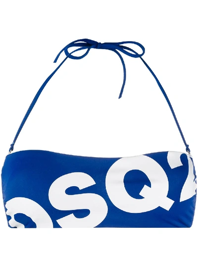 Dsquared2 Logo Print Bandeau Bikini Top In Blue