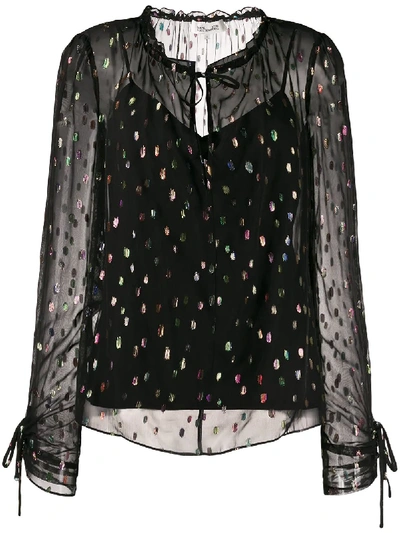 Diane Von Furstenberg Lilian Metallic Dot Sheer Blouse In Black