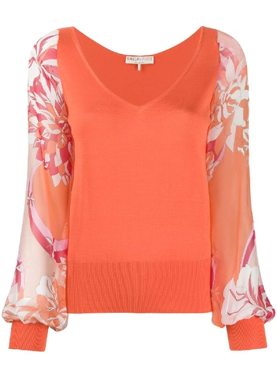 Emilio Pucci Floral Sleeve Top In Orange