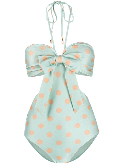 Zimmermann Halter-neck Polka Dot Swimsuit In 绿色