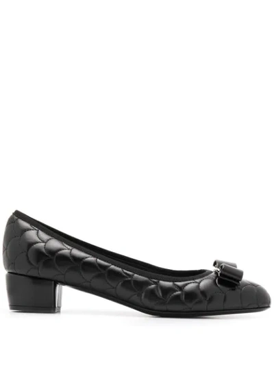 Ferragamo In Quilted Leather With Vara Gros-grain Bow In Black