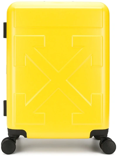 Off-white Debossed Arrows Travel Trolley Suitcase In Yellow