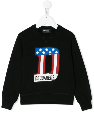 Dsquared2 Kids' Sweatshirt Mit Flaggen-print In Black