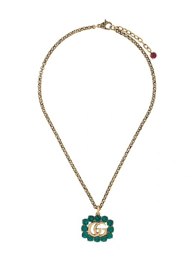 Gucci Double G Crystal-embellished Necklace In Gold