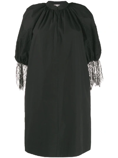 Givenchy Split Neck Lace Detail Poplin Shift Dress In Black