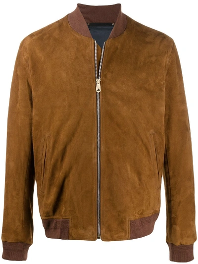 Paul Smith Suede Bomber Jacket In Brown