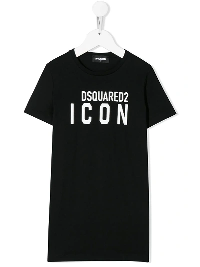 Dsquared2 Teen Icon Cotton T-shirt Dress In Black
