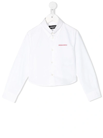 Dsquared2 Kids' Logo Print Long-sleeve Shirt In White
