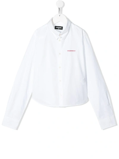 Dsquared2 Teen Logo Print Long-sleeve Shirt In White