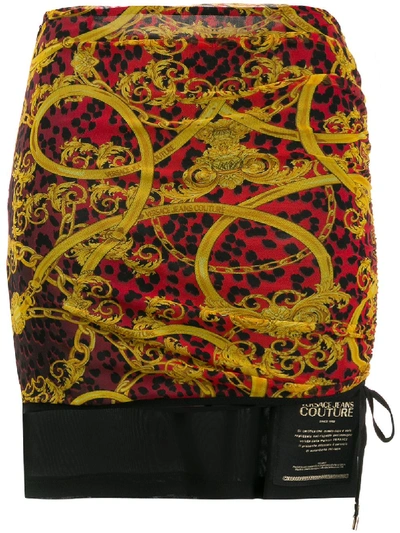 Versace Jeans Couture Baroque Print Ruched Skirt In Red