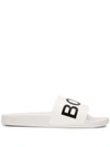 Hugo Boss Logo-print Open Toe Slides In White,black