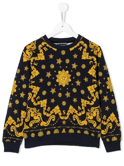 Young Versace Teen Baroque Star Print Sweatshirt In Blu