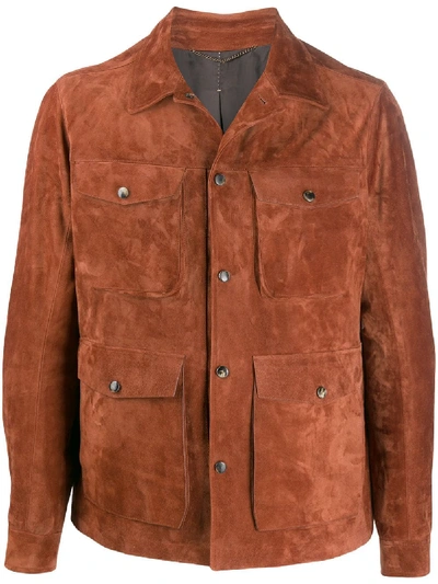 Ajmone Long Sleeve Utility Jacket In Brown
