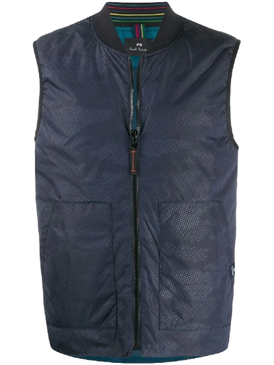 Ps By Paul Smith Reversible Printed Gilet In Blue