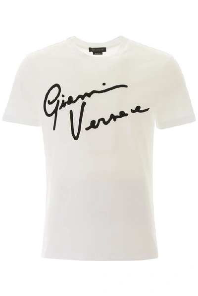 Versace Embroidered Cotton Jersey Plain T-shirt In White,black