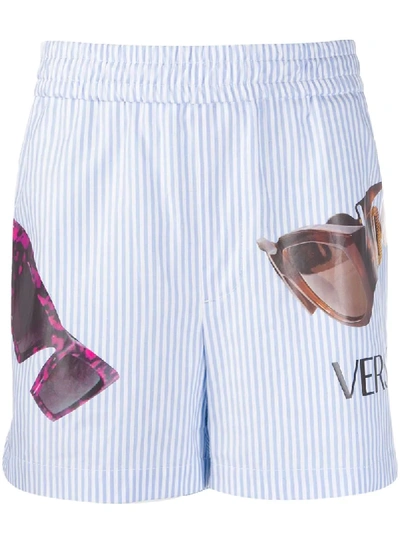 Versace Blue & White Striped Sunglasses Print Shorts