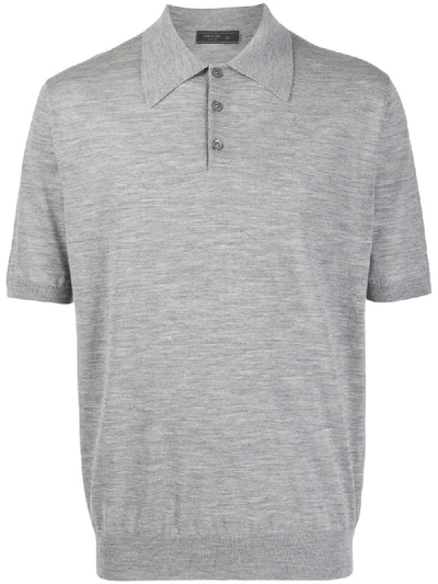 Prada Knitted Polo Shirt In Grey