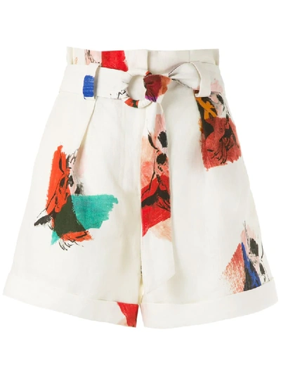 Andrea Marques Paperbag Waist Print Shorts In White