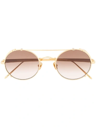 Linda Farrow Leather Insert Sunglasses In Gold